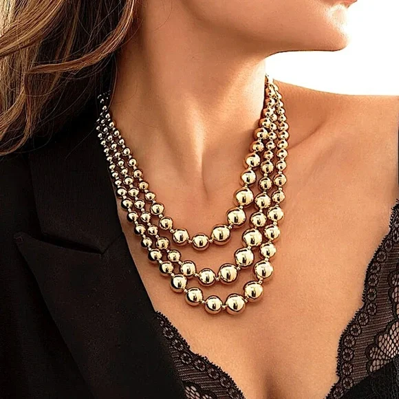 Beaded Multilayer Gold Plated Choker Necklace - Picture 3 of 8